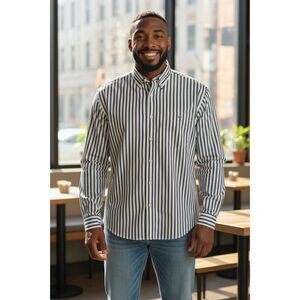 Tommy Hilfiger Long Sleeve Classic Fit Blue White Button Down Shirt Size L